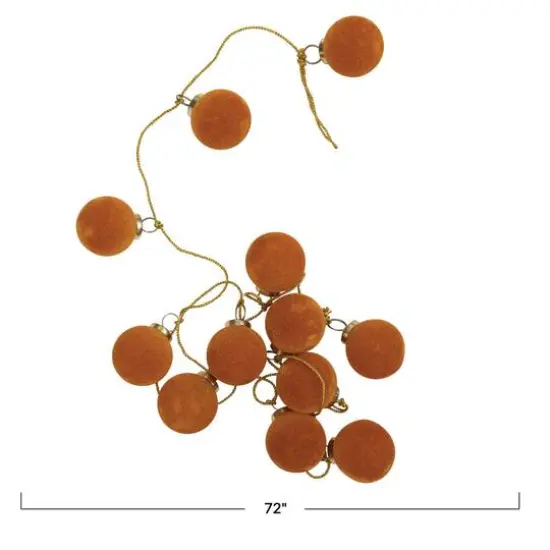 Hello Honey&reg; 6ft. Butterscotch Flocked Glass Ball Ornament Garland with Gold Cord {5}