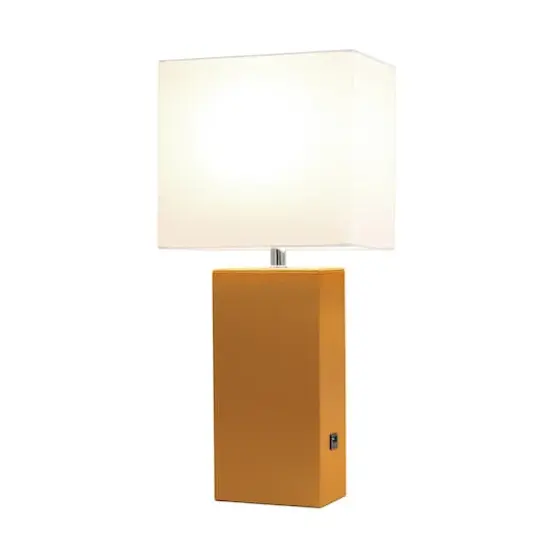 Lalia Home Lexington 21" Leather Table Lamp with USB Charging Port Tan {3}
