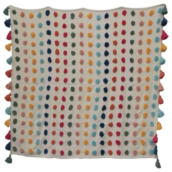 Hello Honey&reg; Woven Cotton Throw with Tufted Dots and Tassels {3}