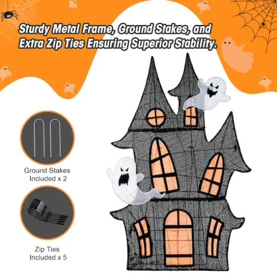 Glitzhome&reg; 61.75"H Lighted Halloween 2D Haunted House Outdoor Decor {7}