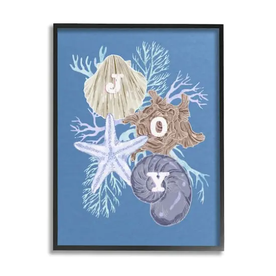 Stupell Industries Joy Nautical Holiday Seashells Framed Giclee Art Black {1}