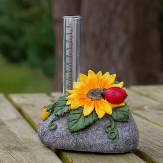 7" Sunflower & Ladybug Rock Garden Rain Gauge {3}
