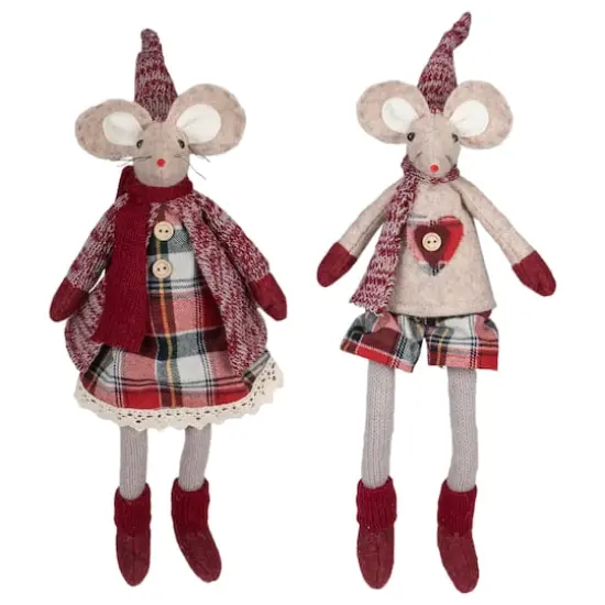 17" Boy & Girl Sitting Plush Christmas Mice Figure Set {6}