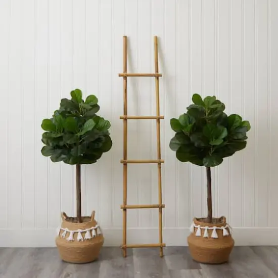 4ft. Artificial Fiddle Leaf Fig Tree with Handmade Jute & Cotton Basket with Tassels {4}