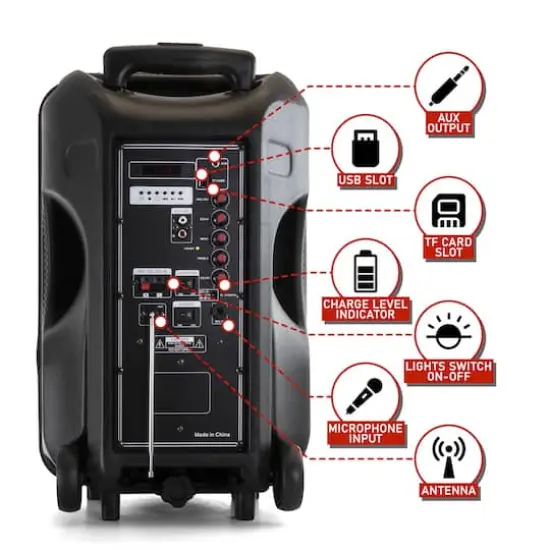 beFree Sound 12" Bluetooth Rechargeable Portable PA Party Speaker With Reactive LED Lights {5}