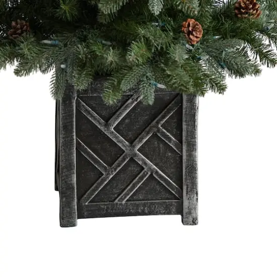 5ft. Pre-Lit Colorado Fir Frosted Artificial Christmas Tree in Planter, White LED Lights {7}