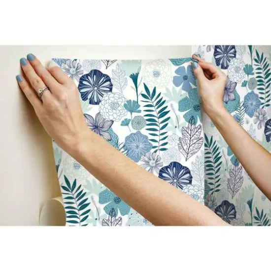 RoomMates Perennial Blooms Peel & Stick Wallpaper Blue {10}