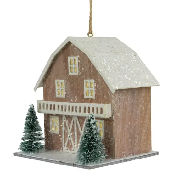 4" Battery Operated Lighted Rustic House with Trees Christmas Ornament {4}