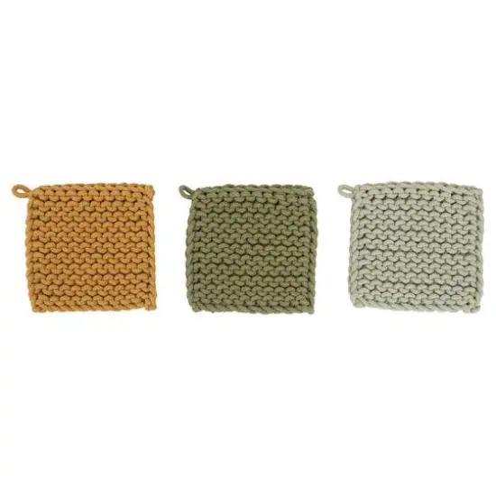 Hello Honey® 8" Yellow & Green Square Cotton Crocheted Pot Holder Set {1}