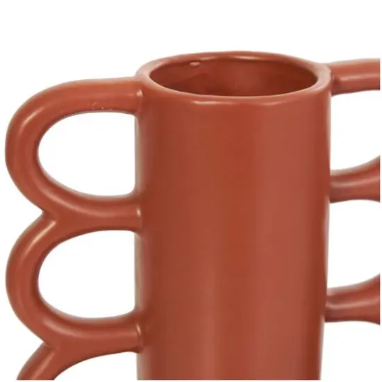 CosmoLiving by Cosmopolitan Geometric Wavy Handles Ceramic Vase Set Orange {8}