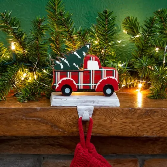 Glitzhome&reg; 6" Red Truck & Tree Stocking Holder {3}