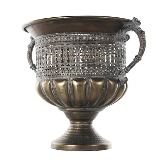 12" Bronze Metal Urn Shaped Vase with Cut Outs {3}