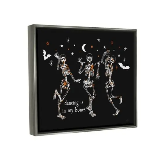 Stupell Industries Dancing In My Bones Skeletons Framed Floater Canvas Wall Art Gray {4}