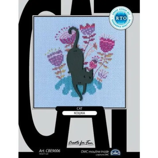 RTO Black Cat with Pink Flowers Cross Stitch Kit {4}