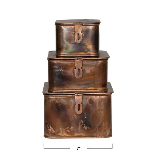 Hello Honey&reg; 7" Burnt Copper Finish Square Decorative Boxes Set {4}