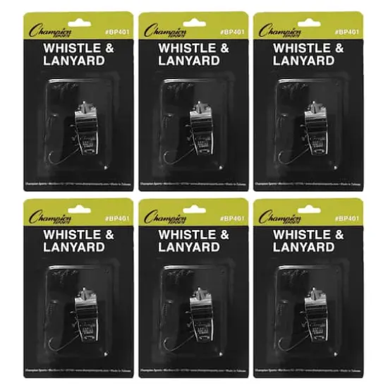 Champion Sports Metal Whistle & Black Lanyard Set, 6 Pack {1}