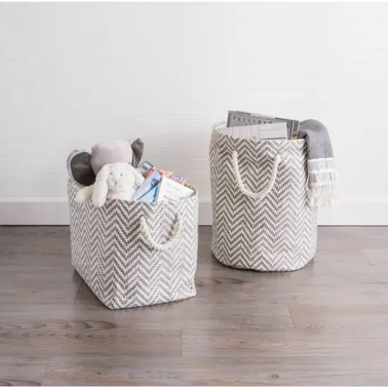 DII&reg; 20" Chevron Print Woven Paper Storage Bin Stone {7}