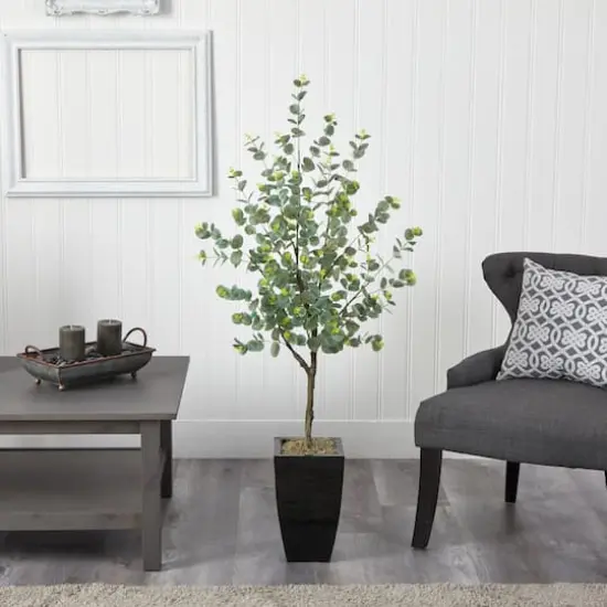 4.5ft. Eucalyptus Artificial Tree in Black Metal Planter {4}