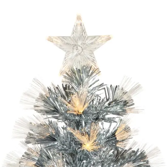 3ft. Pre-Lit Fiber Optic Silver Artificial Christmas Tree, Warm White Lights {5}
