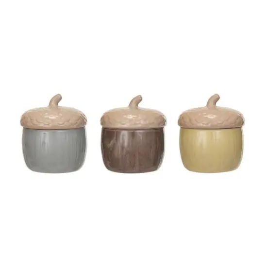 Hello Honey 4.5" Large Multicolor Reactive Glaze Stoneware Acorn Shaped Jars with Lid, 3ct. {1}
