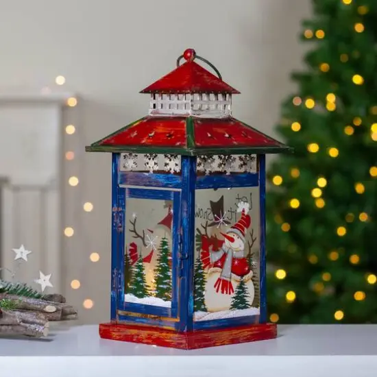 13" Red & White Snowman Let It Snow Christmas Lantern {3}