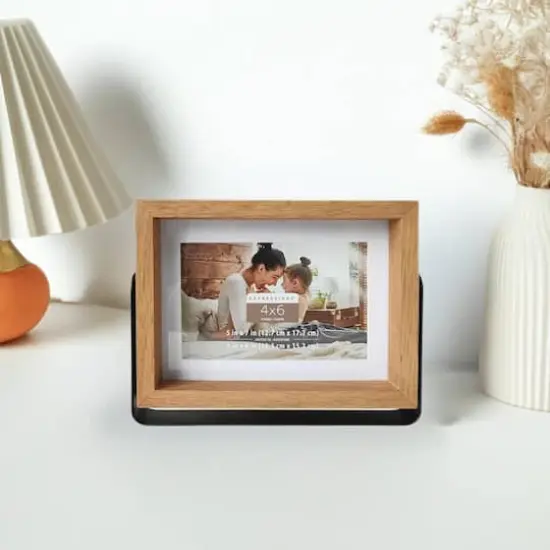 Expressions 4" x 6" Natural Wood Frame with Mat in Metal Base by Studio D&eacute;cor&reg; {1}