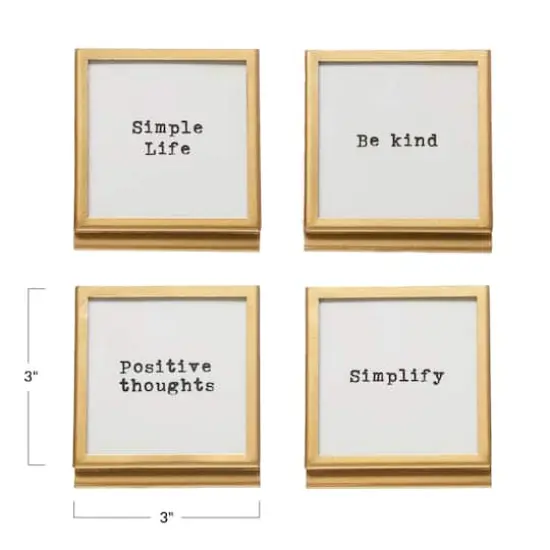 Hello Honey&reg; 4 Pack Metal & Glass 3" Square Frame with Easel & Saying {4}
