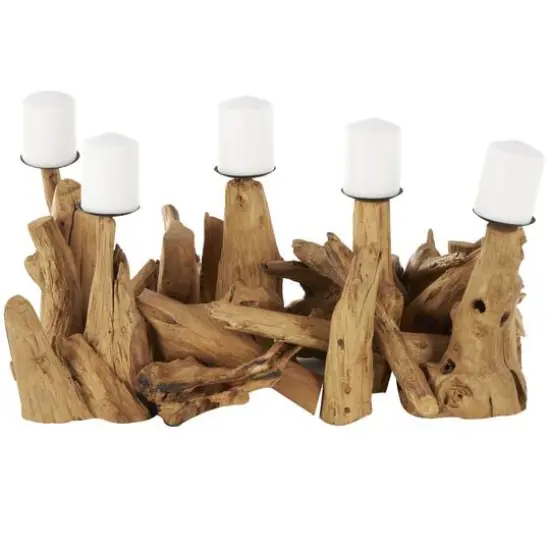 27" Brown Teak Wood Handmade Live Edge Candelabra {1}