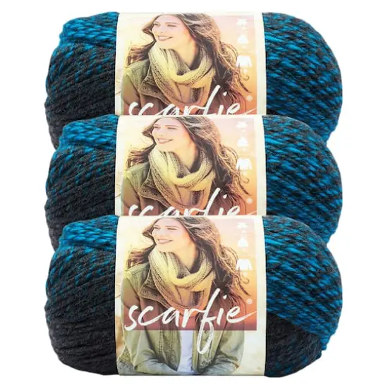 3 Pack Lion Brand&reg; Scarfie&reg; Yarn Charcoal/Aqua {1}