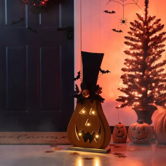 Glitzhome&reg; 30" Halloween Lighted Wood Floral Jack-O'-Lantern Porch D&eacute;cor with Timer {5}