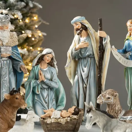 Glitzhome® Oversized Deluxe Blue Resin Nativity Figurine Set {5}