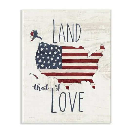 Stupell Industries Land That I Love Stars and Stripes Americana Rustic Wood Look Sign, 10" x 15" {1}