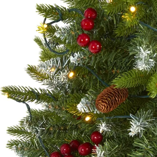 4ft. Pre-Lit Snow Tipped Portland Spruce Artificial Christmas Tree with Frosted Berries and Pinecones, Clear LED Lights {4}