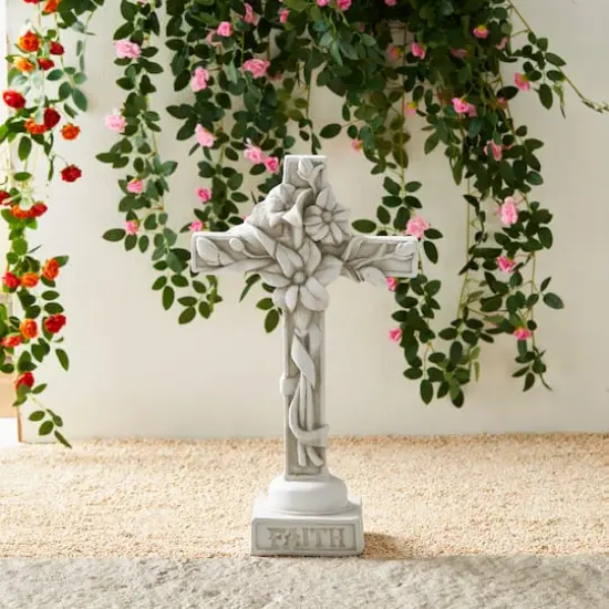 Glitzhome&reg; 21" Holy Cross with Lily Garden Statue {3}