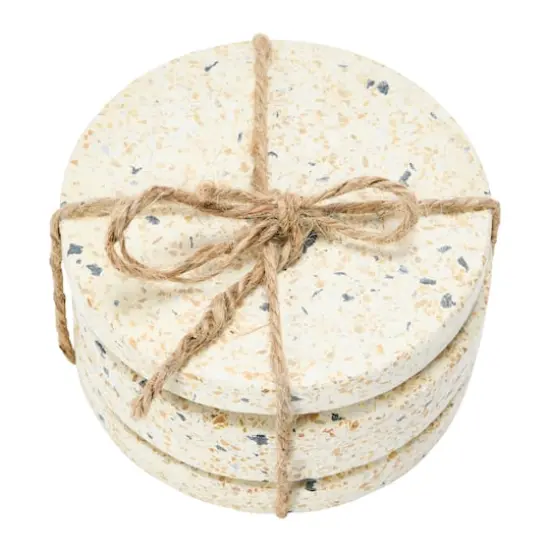 Hello Honey&reg; Eggshell Round Terrazzo Coaster Set {7}
