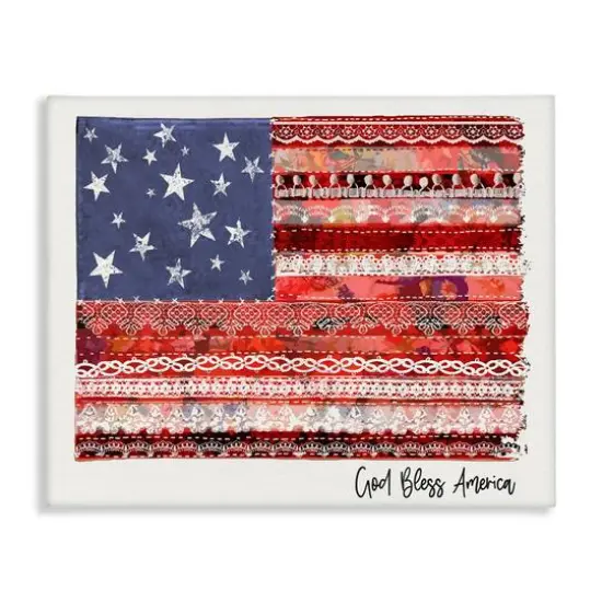 Stupell Industries God Bless America Phrase Macrame Pattern Flag Canvas Wall Art {1}