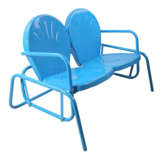 2-Person Outdoor Retro Metal Tulip Double Glider Patio Chair Turquoise Blue {4}