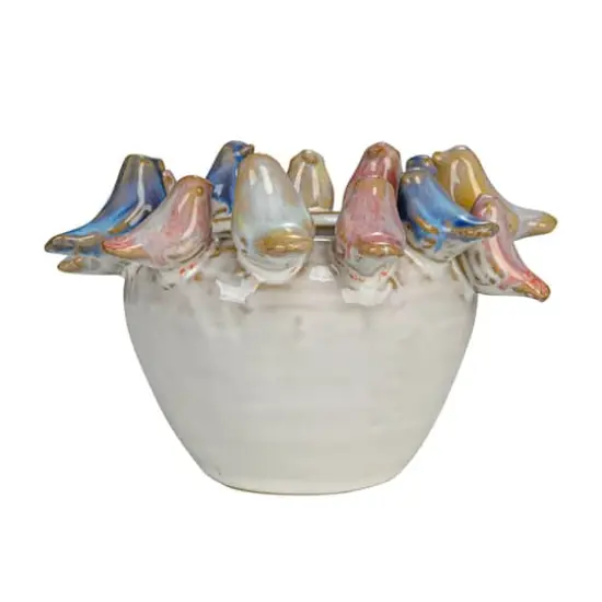 Hello Honey® 5" Multicolor Reactive Glaze Stoneware Planter with Birds on Rim {8}