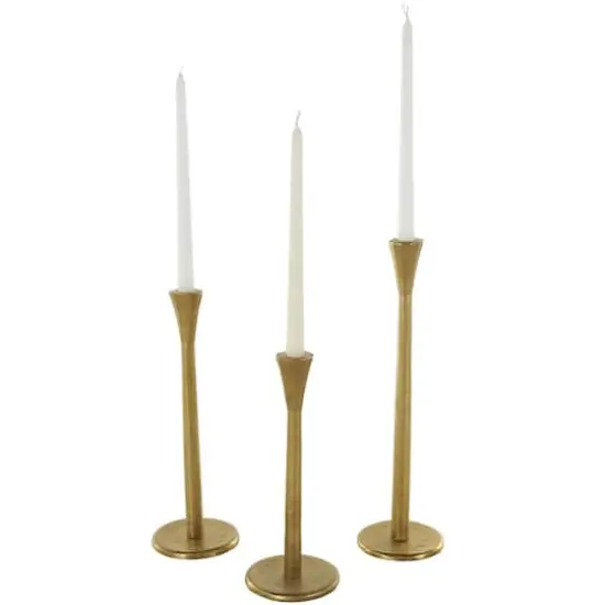Gold Aluminum Metal Tapered Slim Minimalistic Decorative Candle Holder with Round Base, 3ct. {1}