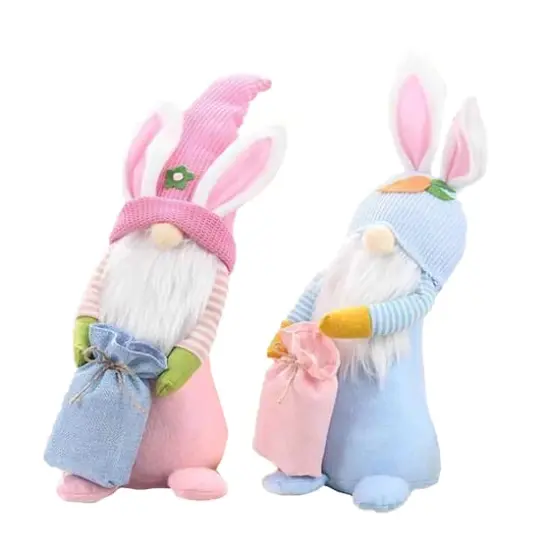 Santa's Workshop 16" Pink & Blue Bunny Gnomes Decoration Set {1}