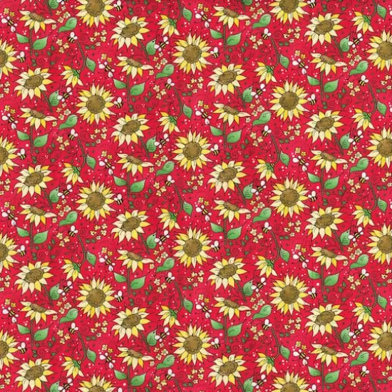 Fabric Traditions Red Sunflowers Cotton Fabric {1}