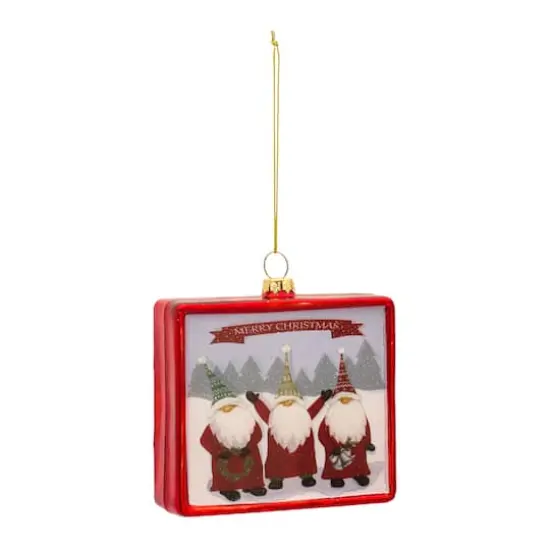 12 Pack 3.75" Merry Christmas Gnomes Glass Ornaments {1}