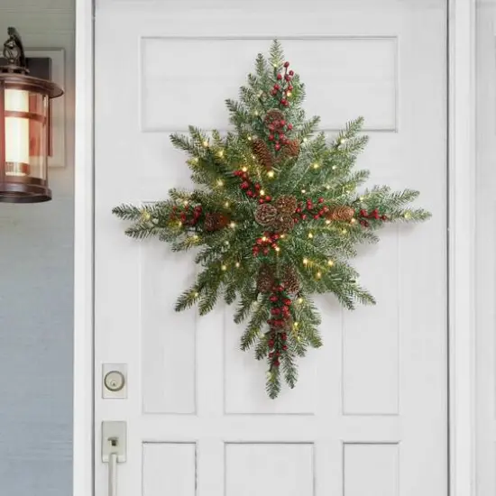 32" Pre-Lit Flocked Snowflake Wreath {4}