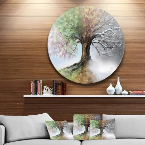 Designart - Tree with Four Seasons' Tree Painting Circle Metal Wall Art {3}