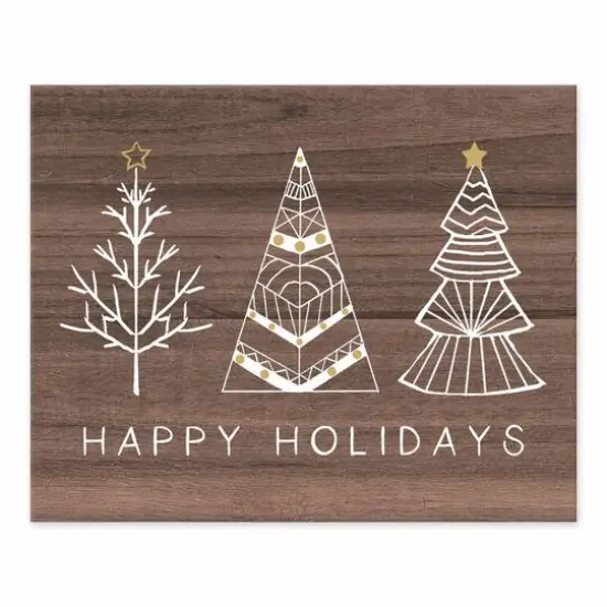 Happy Holidays Doodle Trees On Wood Tabletop Canvas {1}