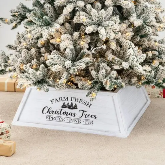 Glitzhome&reg; 32" White Trapezoid Farm Fresh Christmas Tree Collar {3}