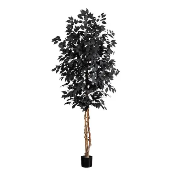 7ft. Artificial Halloween Black Ficus Tree with Natural Trunk {1}