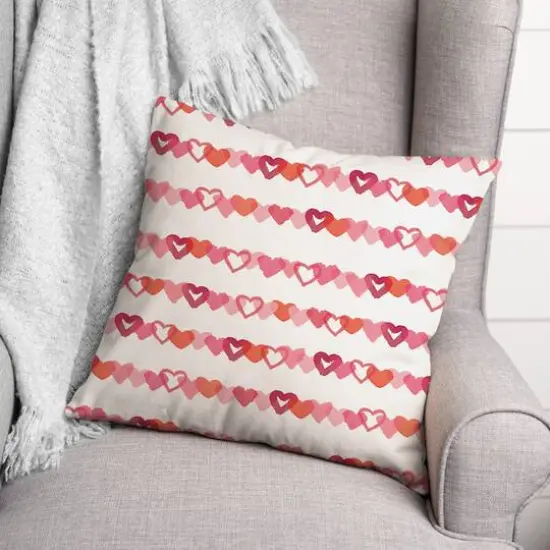 Watercolor Heart Stripes 18" x 18" Throw Pillow {4}