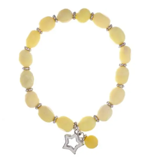 John Bead New Jade Green Natural Stone Stretch Bracelet with Star Charm {1}
