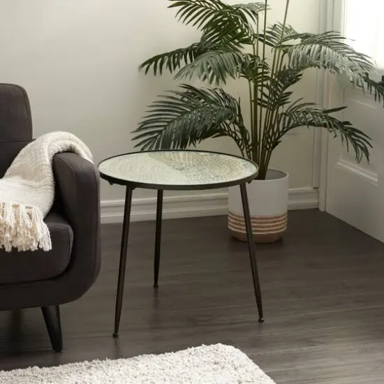 24" Black Vintage Metal Accent Table {7}